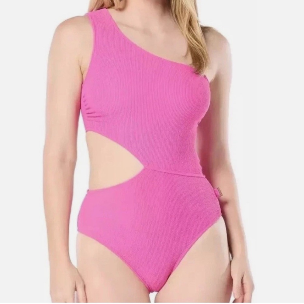 NWT Michael Kors One-Shoulder Side Cutout Pink Swimsuit Size 14